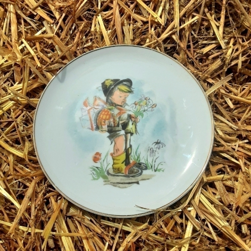 Japanese Ceramic, Little Boy Collecting Flowers.